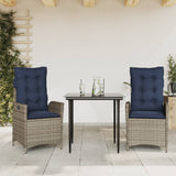 3 Piece Garden Dining Set with Cushions Grey Poly Rattan 3213294