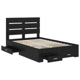 Bed Frame with Drawer Black Oak 120 x 190 cm Engineered Wood 3411997