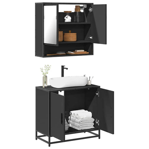 ZNTS 2 Piece Bathroom Furniture Set Black Engineered Wood 3300915