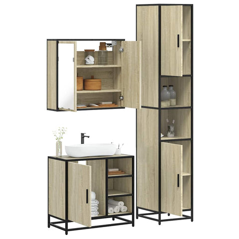 ZNTS 3 Piece Bathroom Furniture Set Sonoma Oak Engineered Wood 3301086