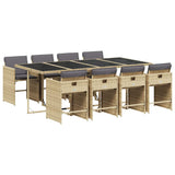 Garden Dining Set Mix Beige PE Rattan 9 Piece Foldable 3211104