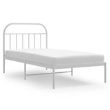 Bed Frame White Powder-Coated Steel Single Sturdy Bed Frame 353678