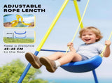 4-in-1 Kids Swing Set with Saucer Swing, Basketball Hoop and Football Goal, Outdoor Playground T3398P553239