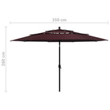 3-Tier Garden Parasol with Aluminium Pole Bordeaux Red 3.5 m 313880