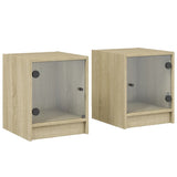 Bedside Cabinets with Glass Doors 2 pcs Sonoma Oak 35x37x42 cm 836348