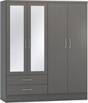 ZNTS Nevada 4 Door 2 Drawer Mirrored Wardrobe 100-101-136