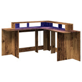 Desk with LED Lights Old Wood 152x152x91 cm Engineered Wood 3309463