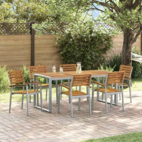 Garden Dining Set 7 pcs Grey and brown Solid acacia wood 3284364