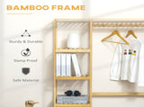 Bamboo Garment Rack, Clothes Rack with Storage Shelf, Hanging Rail and Side Hooks for Entryway, T3398P329489