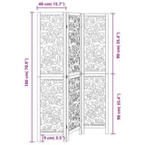 Room Divider 3 Panels Black Solid Wood Paulownia 358750