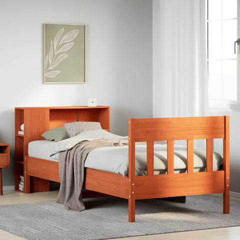 ZNTS Bookcase Bed without Mattress Wax Brown 90x190 cm Single Solid Wood Pine 3323205