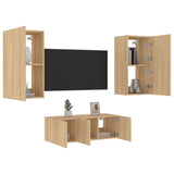 4 Piece TV Wall Units with LED Sonoma Oak Engineered Wood 3216820