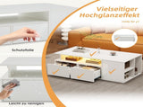 High Gloss Coffee Table with Open Storage, LED lights, Centre Table with 2 drawers, Sofa Side Table, N605P368348W
