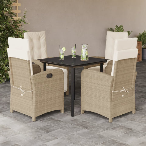 ZNTS 5 Piece Garden Dining Set with Cushions Beige Poly Rattan 3212578