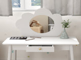 Kids Dressing Table with Mirror, Stool, Drawer, Cloud Design, White T3398P379026