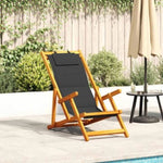 ZNTS Folding Beach Chair with Armrests Black Acacia Wood & Textilene 4108066