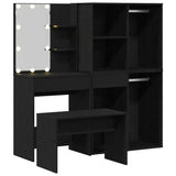 Dressing Table Set with LED 4 pcs Black Oak Engineered Wood 3333068