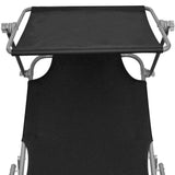 Folding Sun Lounger with Canopy Black Aluminium 47770