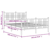Metal Bed Frame without Mattress with Footboard White 137x190cm 376390