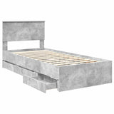 Bed Frame with Drawer Concrete Grey 75 x 190 cm Engineer Wood 3408036