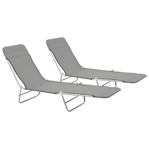 ZNTS Folding Sun Loungers 2 pcs Steel and Fabric Grey 44302