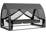 Three-Seater Convertible Swing Chair/Bed, with Curtained Canopy - Grey T3398P318762