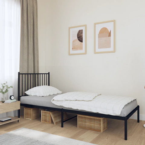 Metal Bed Frame without Mattress with Headboard Black 90x200cm 350857