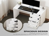 Computer Desk with Drawers, Dressing Table, High Gloss Home Office Writing Workstation, White T3398P343290