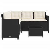 Garden Sofa with Table and Cushions L-shaped Black Poly Rattan 369039