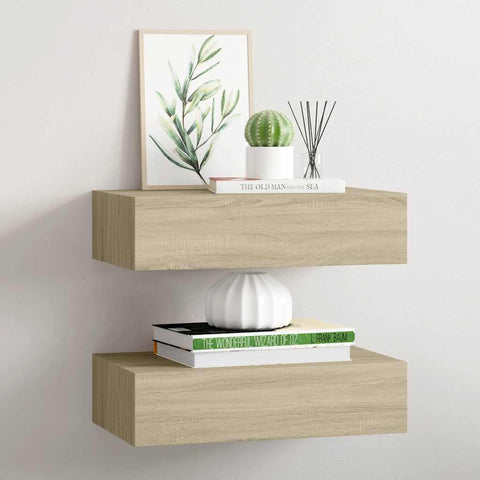 Wall-mounted Drawer Shelves 2 pcs Oak 40x23.5x10cm MDF 330248