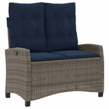 Reclining Garden Bench with Cushions Grey Poly Rattan 368233