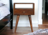 Solid Wood Mini Chestnut Bedside, 1 Drawer and Open Shelf, Dark Brown B2743P402928
