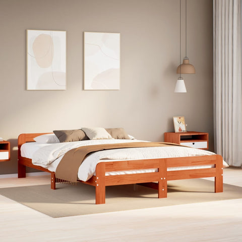 ZNTS Bed Frame without Mattress Wax Brown 140x200 cm Solid Wood Pine 855474