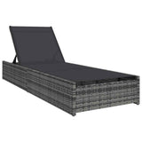 Sun Lounger Reclining Grey 200.5 x 70 x 75 cm Poly Rattan 42004126