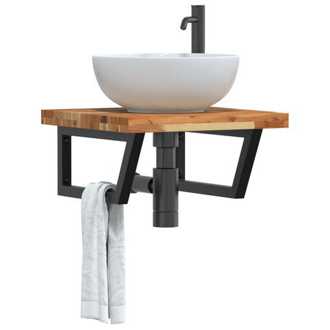 Basin Shelf Wall Mounted Steel and Solid Wood Acacia 3302775