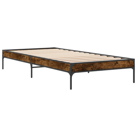 ZNTS Bed Frame Smoked Oak 75x190 cm Small Single Engineered Wood and Metal 845058