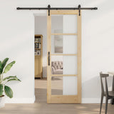 Sliding Door Natural 78 x 211 cm Solid Pine Wood and Glass 3332329