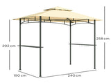 8' x 5' Grill Gazebo, Double Tiered BBQ Gazebo Shelter Canopy with LED Lights, 2 Side Shelves, T3398P320142