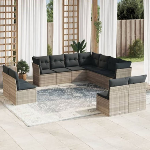 ZNTS 11 Piece Garden Sofa Set with Cushions Light Grey Poly Rattan 3217822