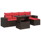 6 Piece Garden Sofa Set with Cushions Brown Poly Rattan Acacia 3326785