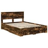 Bed Frame with Drawer Smoked Oak 140 x 200 cm Engineered Wood 3408267