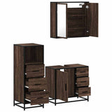 ZNTS 3 Piece Bathroom Furniture Set Brown Oak Engineered Wood 3301019