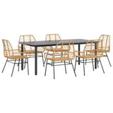 7 Piece Garden Dining Set Brown Poly Rattan Glass 3334546