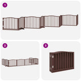 Dog Gate with Door Foldable 8 Panels Brown 640 cm Poplar Wood 3155634