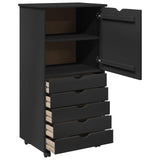 Rolling Cabinet Black 53 x 39 x 103 cm Solid Pine Wood 42028371