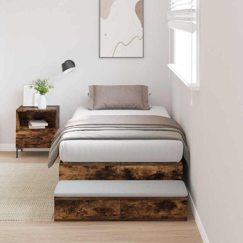 Storage Bed Frame with Drawer Smoked Oak 236.5 x 80 x 31.5 cm 3335601