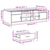 Daybed with Drawers without Mattress Black 90x190 cm Single 3280252