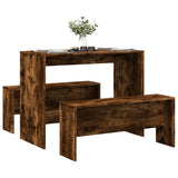 3 Piece Dining Table and Bench set Smoked Oak Engineered Wood 855535