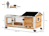 Wooden Rabbit Hutch, Guinea Pig Cage, with Removable Tray, Wheels - Yellow T3398P350084
