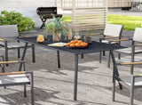 Rectangle Garden Table with Slat Top, Steel Frame, Outdoor Table for 6 Person, 150 x 80 x 74 cm, T3398P377593